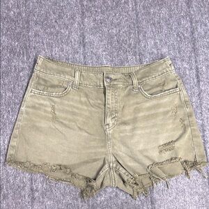Aerie Green Jean Shorts with Distressed Frayed Hem